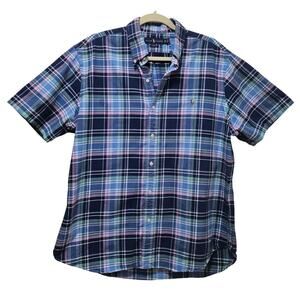 Ralph Lauren Vintage Ms XL/TG blue n pink plaids Classic Fit ShortSleeve shirt.